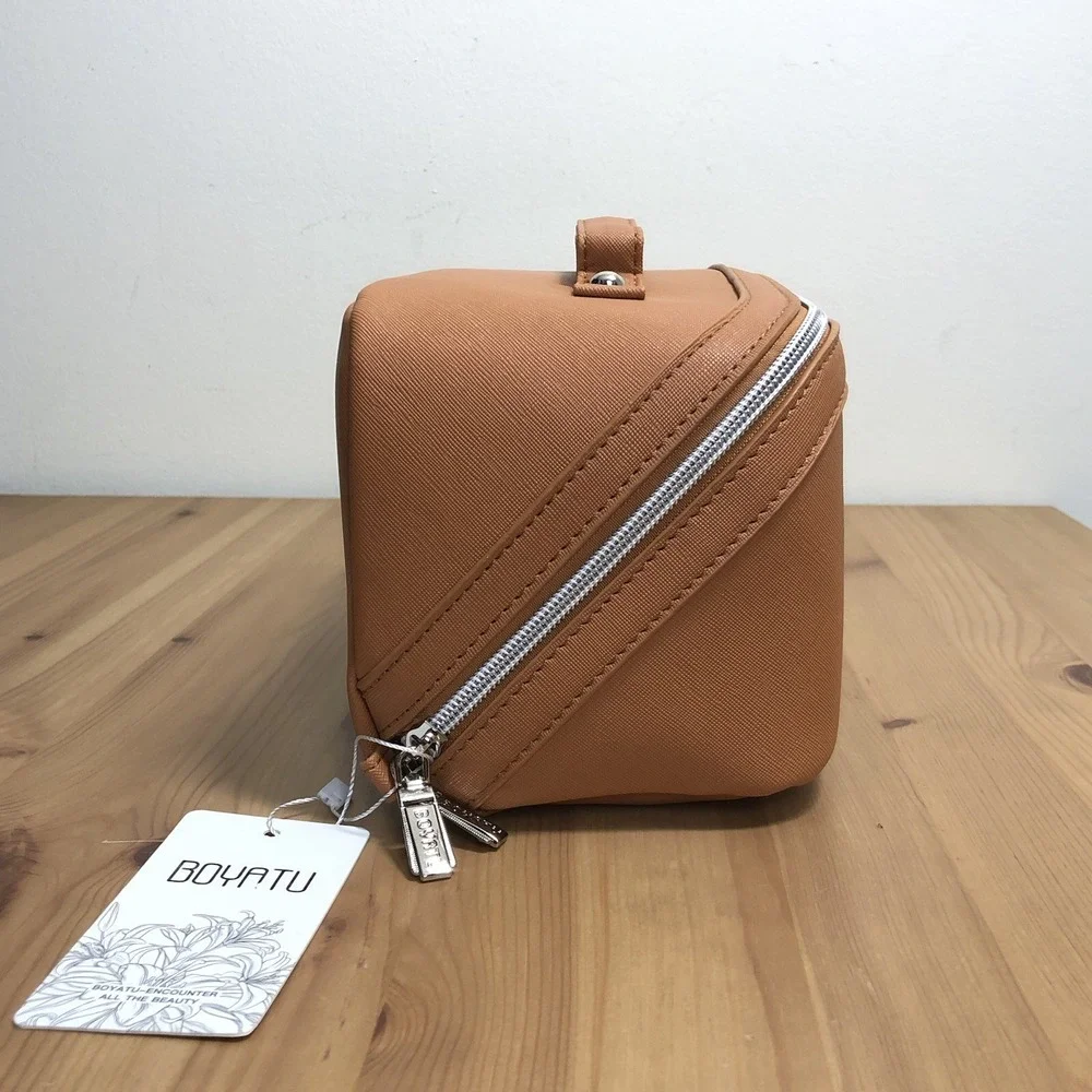 BOYATU Cosmetic Travel Makeup Toiletry Tote Bag Set of 3 Brown Waterproof